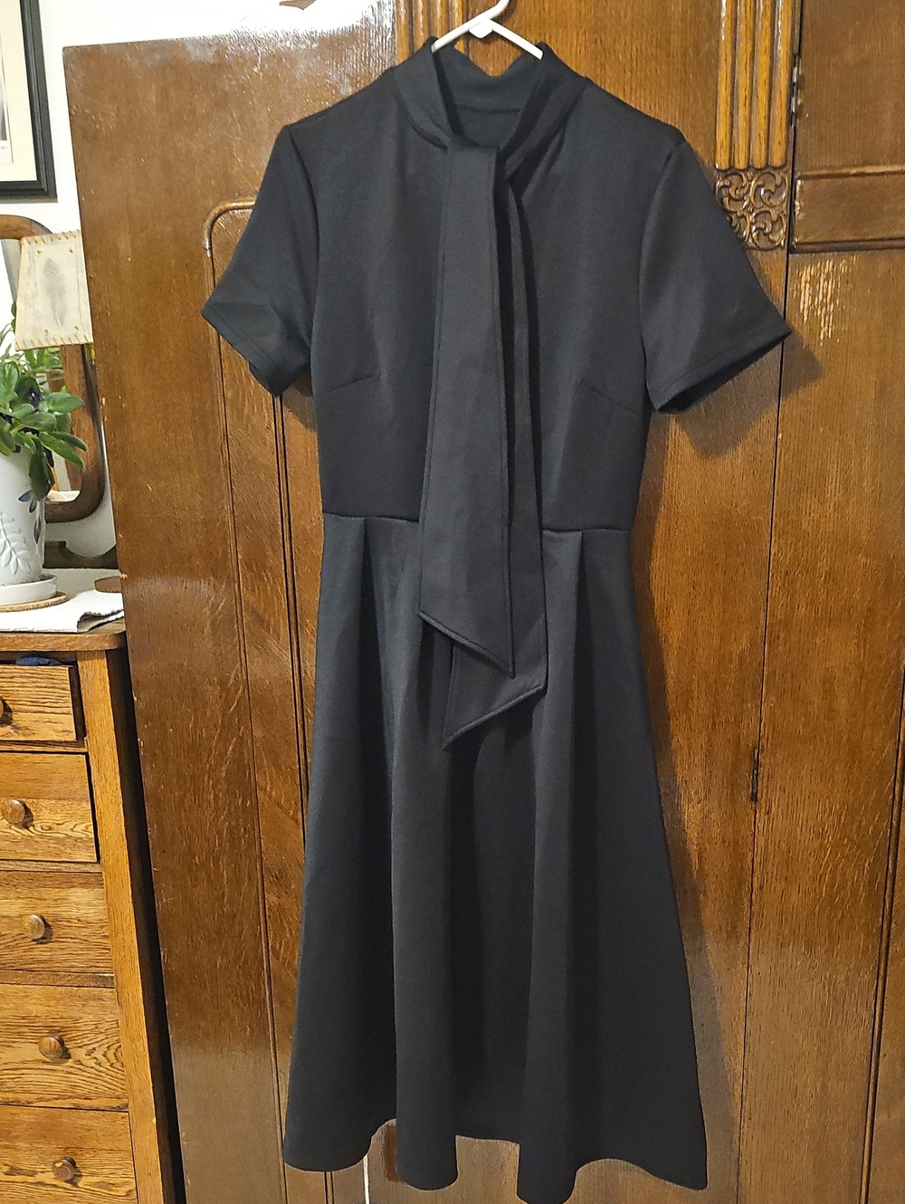 Classic Black Tie-Neck Women's Dress